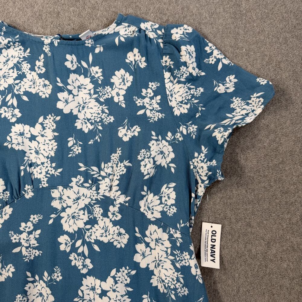 Old Navy Women's Petite Medium Blue White Floral Mini Dress Short Sleeve New - Picture 2 of 11